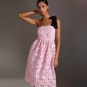 Anthro Maeve Pink One-Shoulder Lace Midi Dress Size 14 EUC $330 Retail